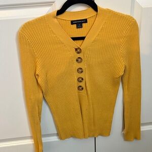 Something Navy Mustard Ribbed Cardigan with Buttons